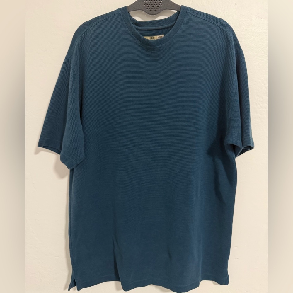 Tommy Bahama Silk Blend Rib Knit Tee Medium Blue Luxury Casual Shirt